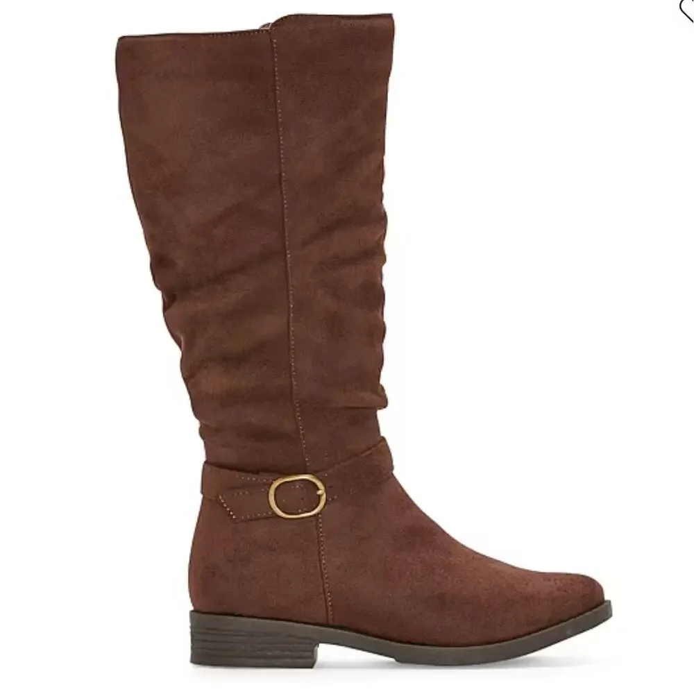 NEW! 7M Pop Chambers Womens Flat Heel Slouch Boots Brown Suedelike
